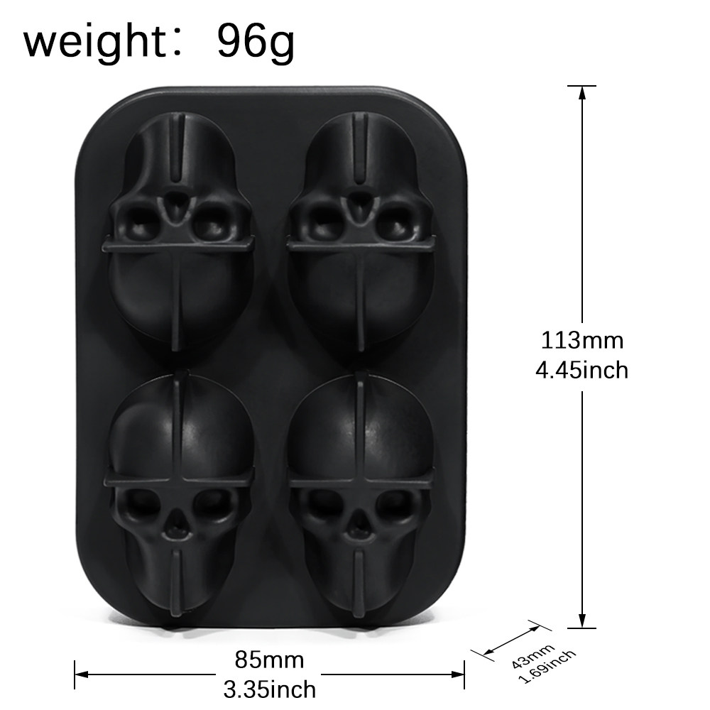 Factory Amazon wholesale 4 unit 3D Skull silicone flexible ice cube mold jello tray mould silicone